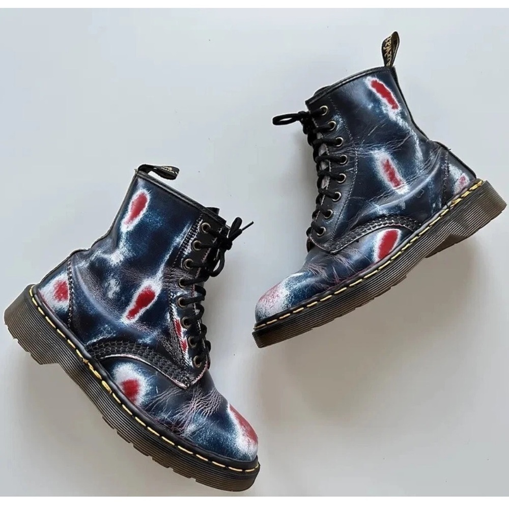 Vintage 90s Dr Martens Red & Blue Rub Off Combat Punk Boots Size 5 UK ENGLAND